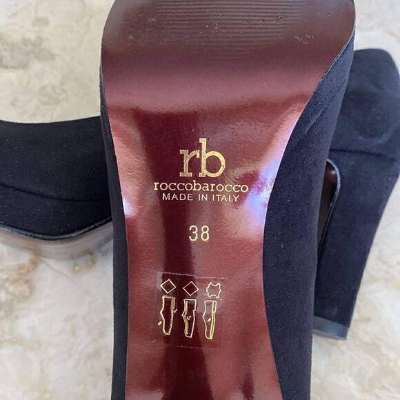Roccobarocco Black Suede Leather Party Pumps 3” Heels - Picture 13 of 14